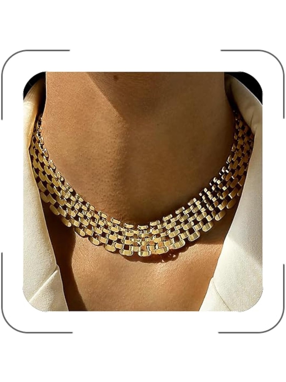 Gold Multi-Row Chain Choker Necklace - Women Jewelry